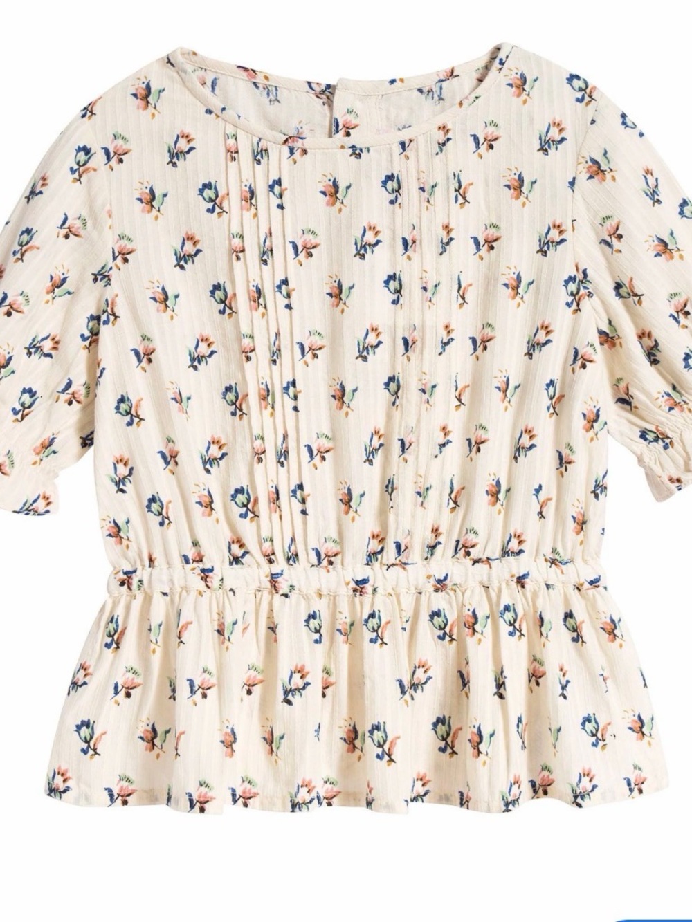 Bonpoint Cream Blouse with Blue and Peach Floral Print Sz 6